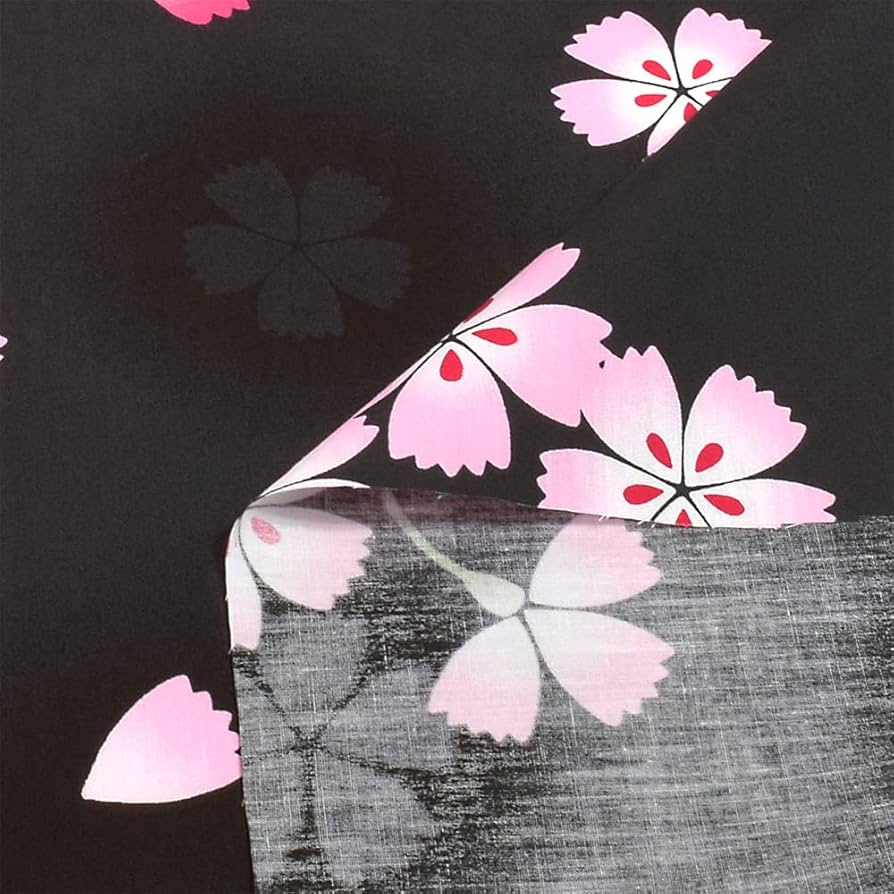 浴衣　反物　黒地　花柄 楽天市場】浴衣反物 手しぼり 地紙に椿の花模様 黒 カジュアル